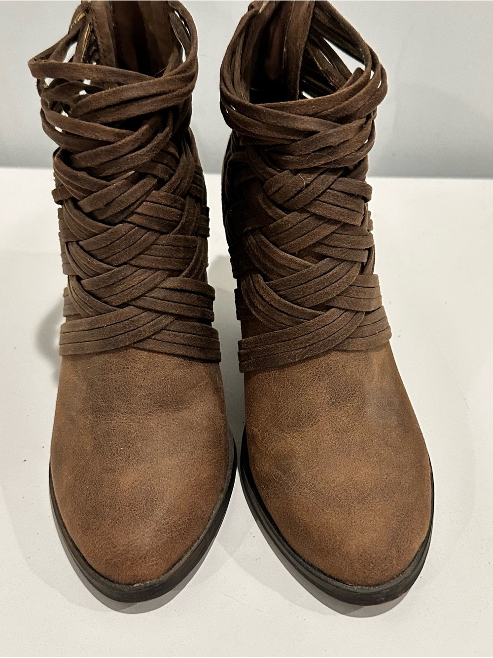 Fergalicious Brown Strappy Wrap Ankle Booties